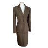 Le Suit Polyester Rayon Skirt Suit Size 6 Brown Striped Notch Collar 2PC Women