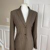 Le Suit Polyester Rayon Skirt Suit Size 6 Brown Striped Notch Collar 2PC Women