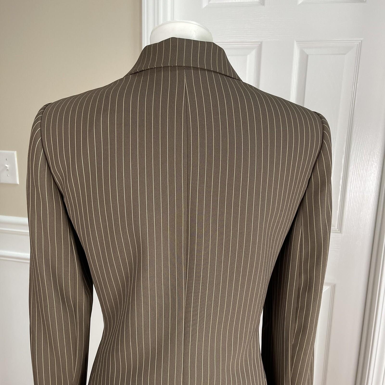 Le Suit Polyester Rayon Skirt Suit Size 6 Brown Striped Notch Collar 2PC Women