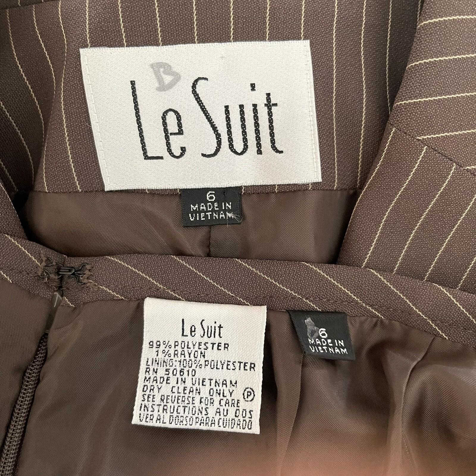 Le Suit Polyester Rayon Skirt Suit Size 6 Brown Striped Notch Collar 2PC Women