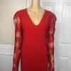Express Polyester Spandex Red Dress Size XL V Neck Long Lace Sleeves Stretch