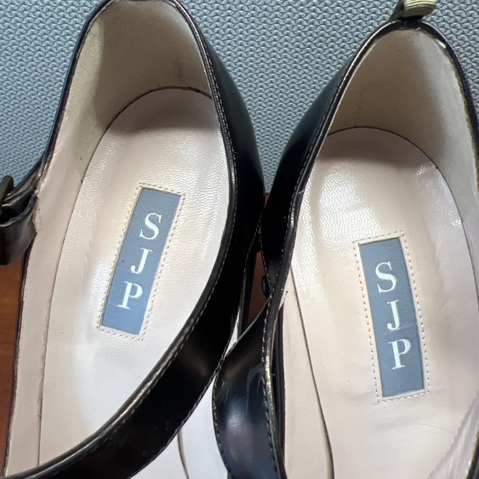 JSP by Sarah Jessica Parker Ankle Strap Heels 38.5 Patent Leather Bronze Studded