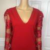 Express Polyester Spandex Red Dress Size XL V Neck Long Lace Sleeves Stretch