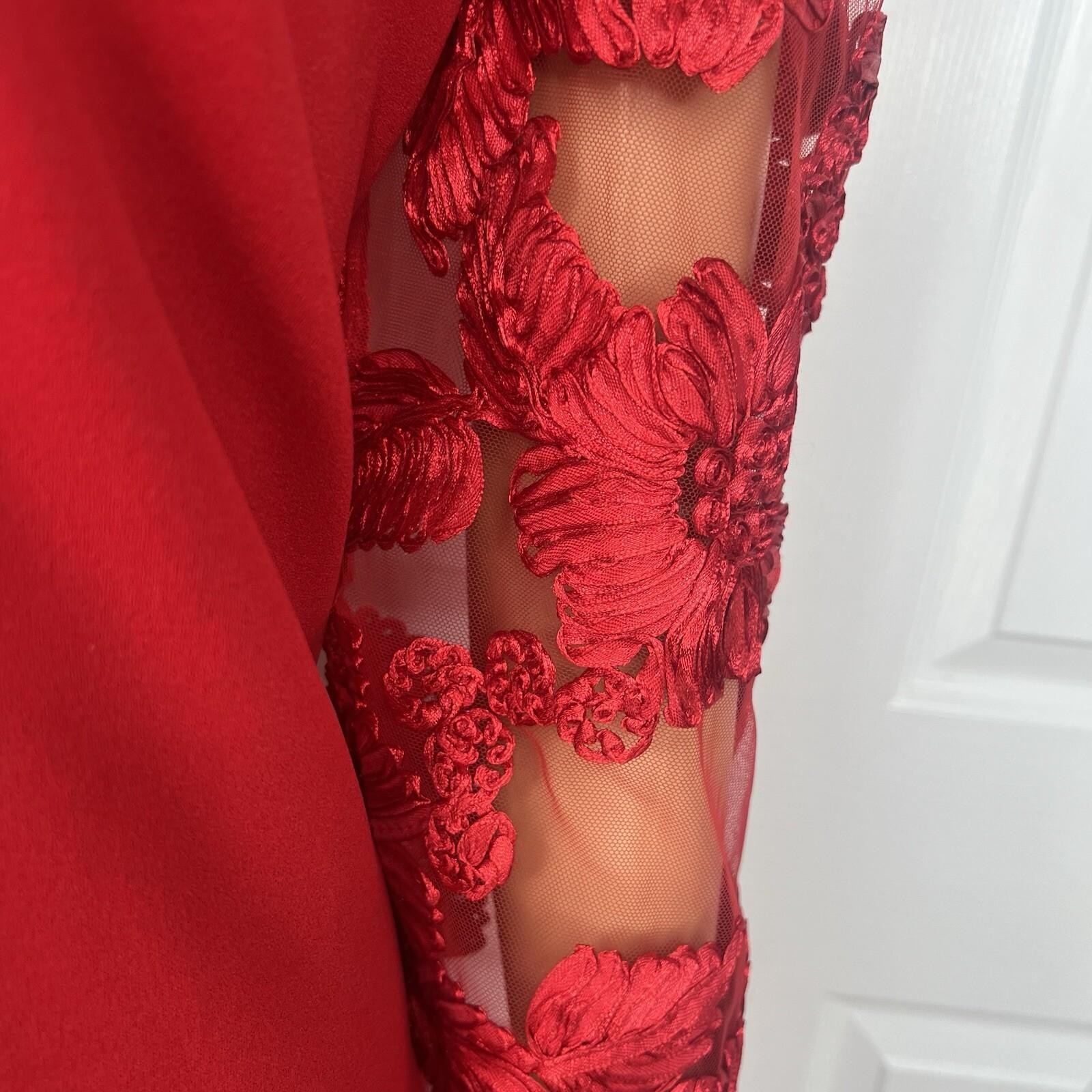 Express Polyester Spandex Red Dress Size XL V Neck Long Lace Sleeves Stretch