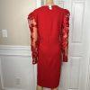 Express Polyester Spandex Red Dress Size XL V Neck Long Lace Sleeves Stretch