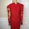 Express Polyester Spandex Red Dress Size XL V Neck Long Lace Sleeves Stretch