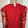 Express Polyester Spandex Red Dress Size XL V Neck Long Lace Sleeves Stretch