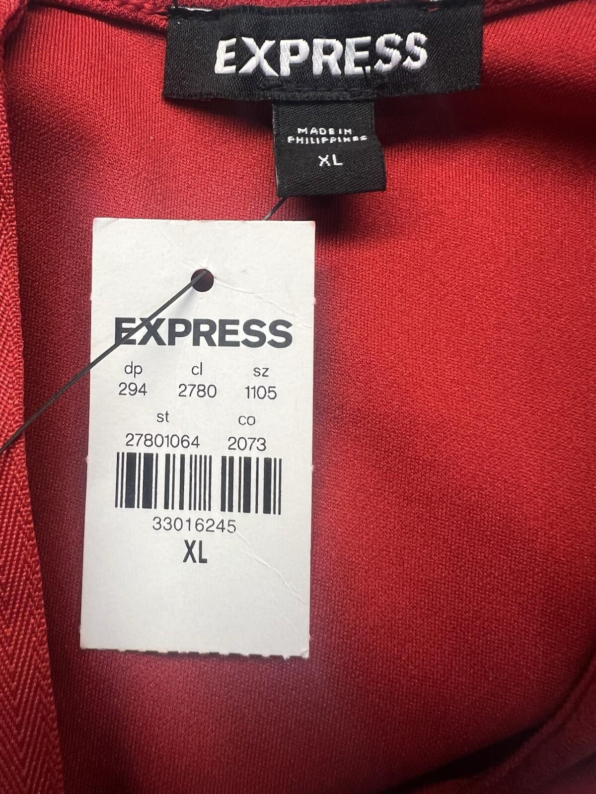 Express Polyester Spandex Red Dress Size XL V Neck Long Lace Sleeves Stretch