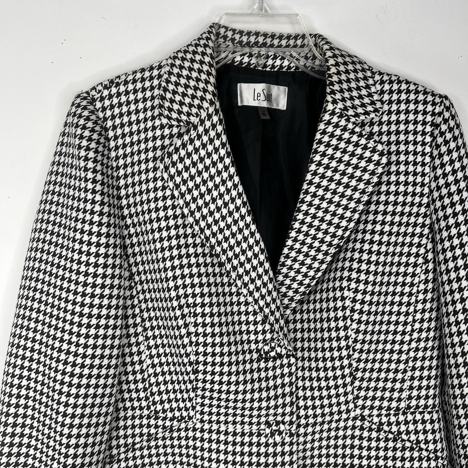 10-536.jpg Kasper Polyester Skirt Suit 10 Black White Houndstooth Office Sleek Look 2PC