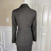 Larry Levine Polyester Rayon Stretch Suit Skirt Size 8 Brown Striped Pant 2PC