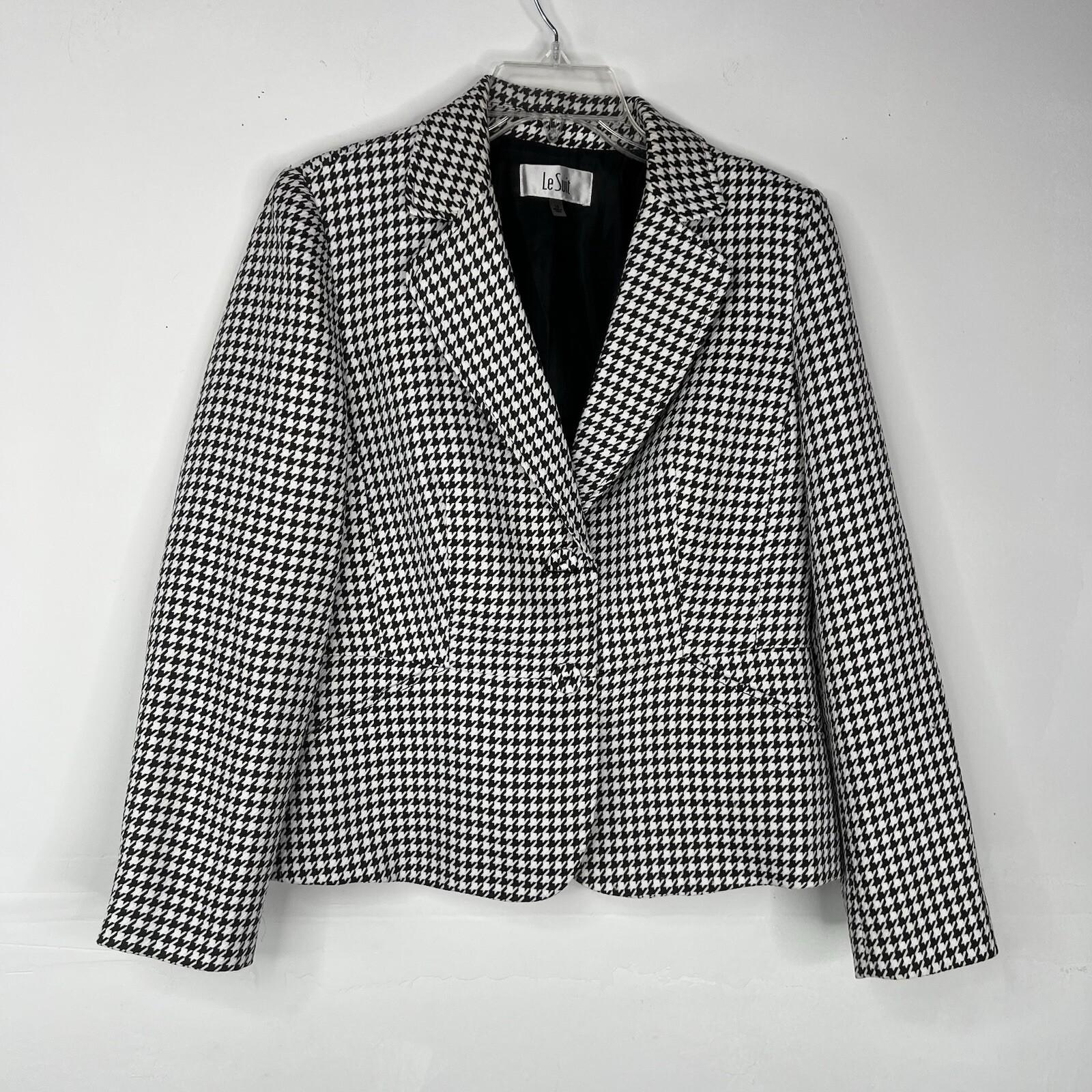 10-537.jpg Kasper Polyester Skirt Suit 10 Black White Houndstooth Office Sleek Look 2PC