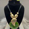 Handcrafted Earrings & Pendant Bangle Set one of a Kind Gold Tone Chic Boho