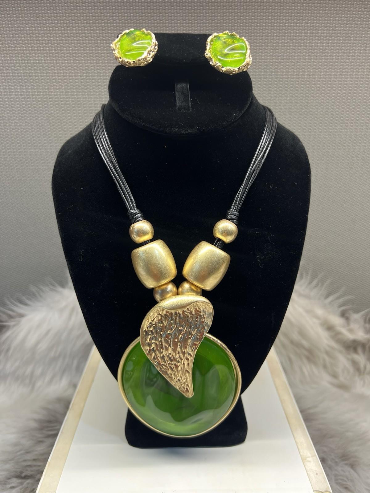 Handcrafted Earrings & Pendant Bangle Set one of a Kind Gold Tone Chic Boho