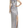 Lauren Ralph Lauren Evening Gown 14 Silver Metallic Embellished Quiet Luxury