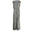 Lauren Ralph Lauren Evening Gown 14 Silver Metallic Embellished Quiet Luxury