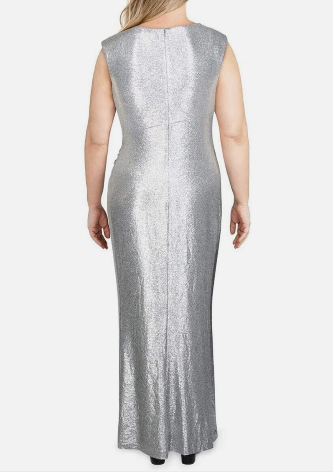 Lauren Ralph Lauren Evening Gown 14 Silver Metallic Embellished Quiet Luxury