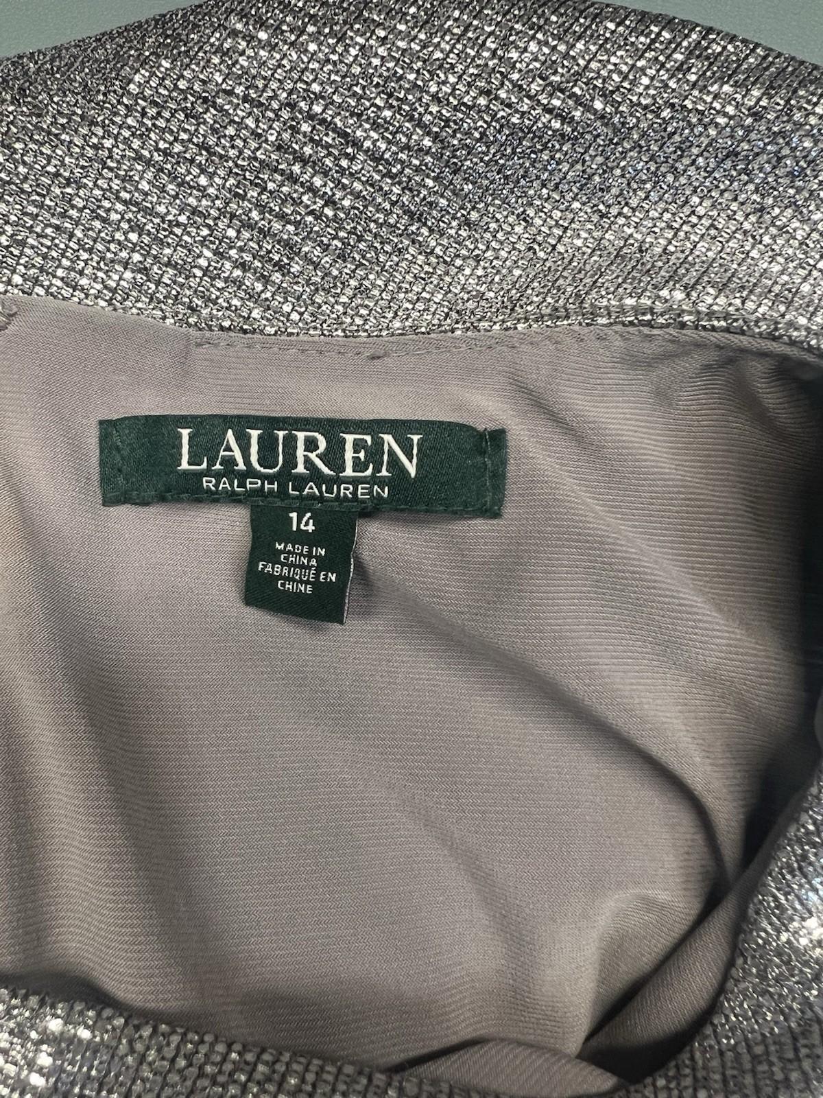 Lauren Ralph Lauren Evening Gown 14 Silver Metallic Embellished Quiet Luxury