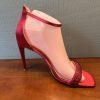 Badgley Mischka Buckle Heel Sandals 7.5 Red Stiletto Satin Sensual Chic Glitters