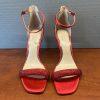 Badgley Mischka Buckle Heel Sandals 7.5 Red Stiletto Satin Sensual Chic Glitters