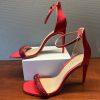 Badgley Mischka Buckle Heel Sandals 7.5 Red Stiletto Satin Sensual Chic Glitters