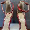 Badgley Mischka Buckle Heel Sandals 7.5 Red Stiletto Satin Sensual Chic Glitters