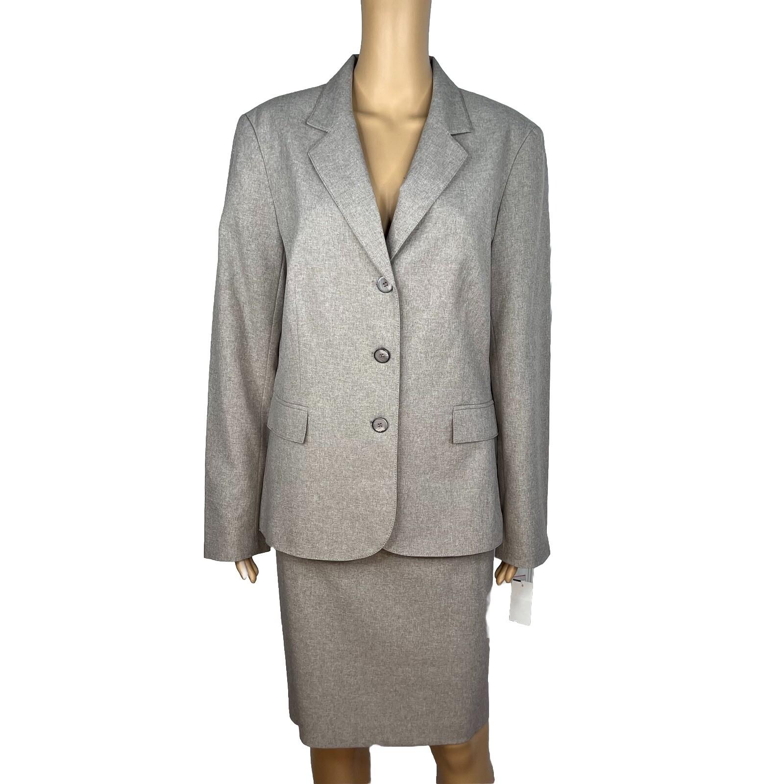 John Meyer Polyester Skirt Suit Size 14 Sand Lined Notch Collar 2PC Business New
