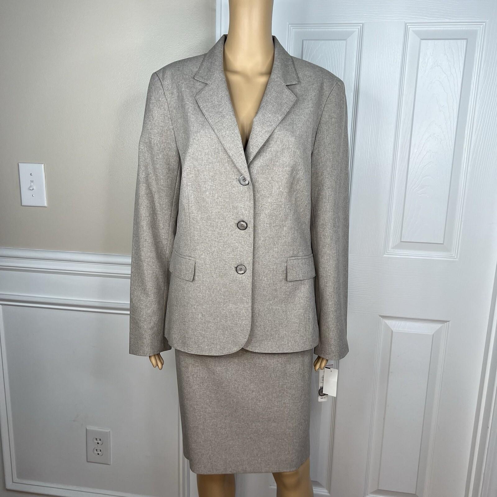 John Meyer Polyester Skirt Suit Size 14 Sand Lined Notch Collar 2PC Business New