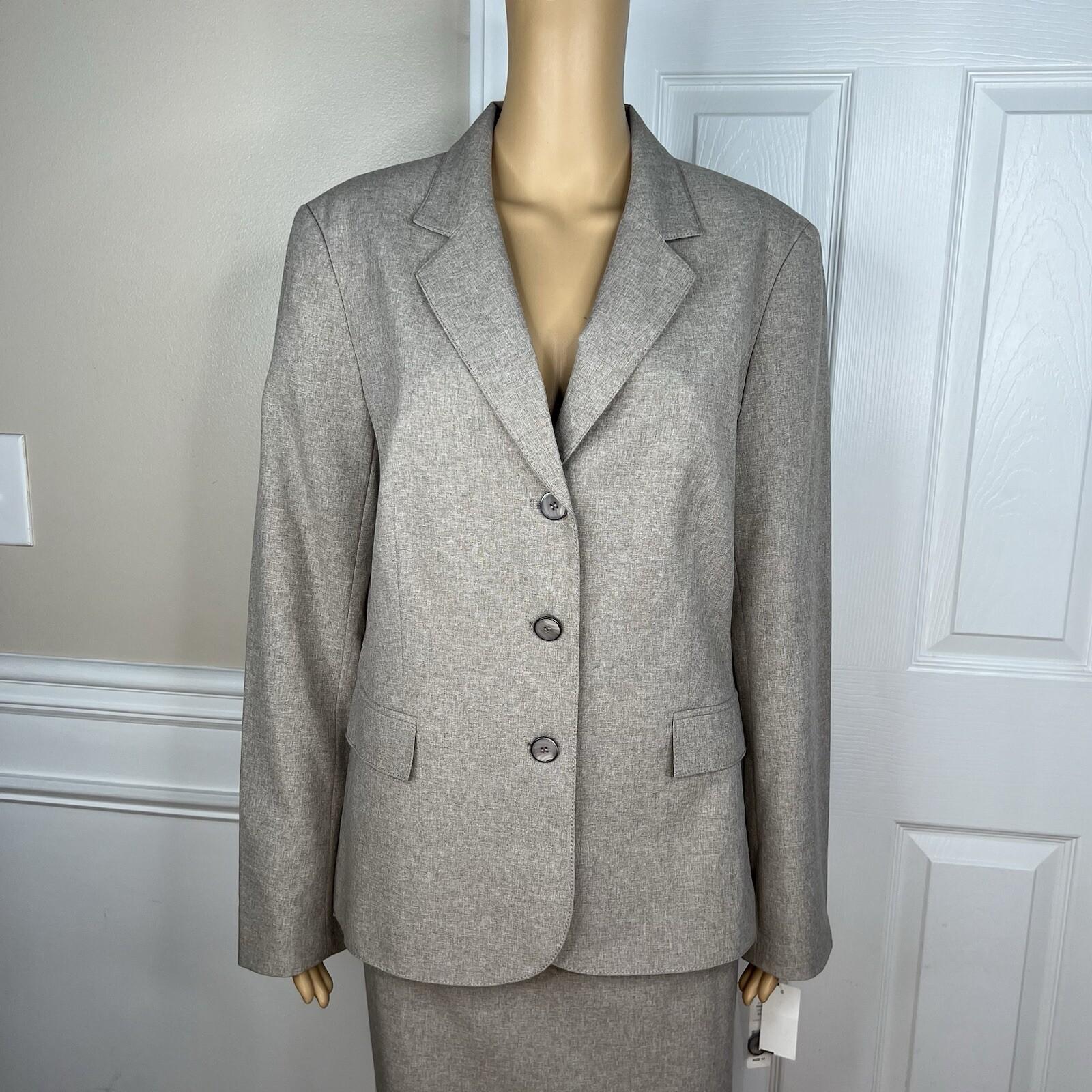 John Meyer Polyester Skirt Suit Size 14 Sand Lined Notch Collar 2PC Business New