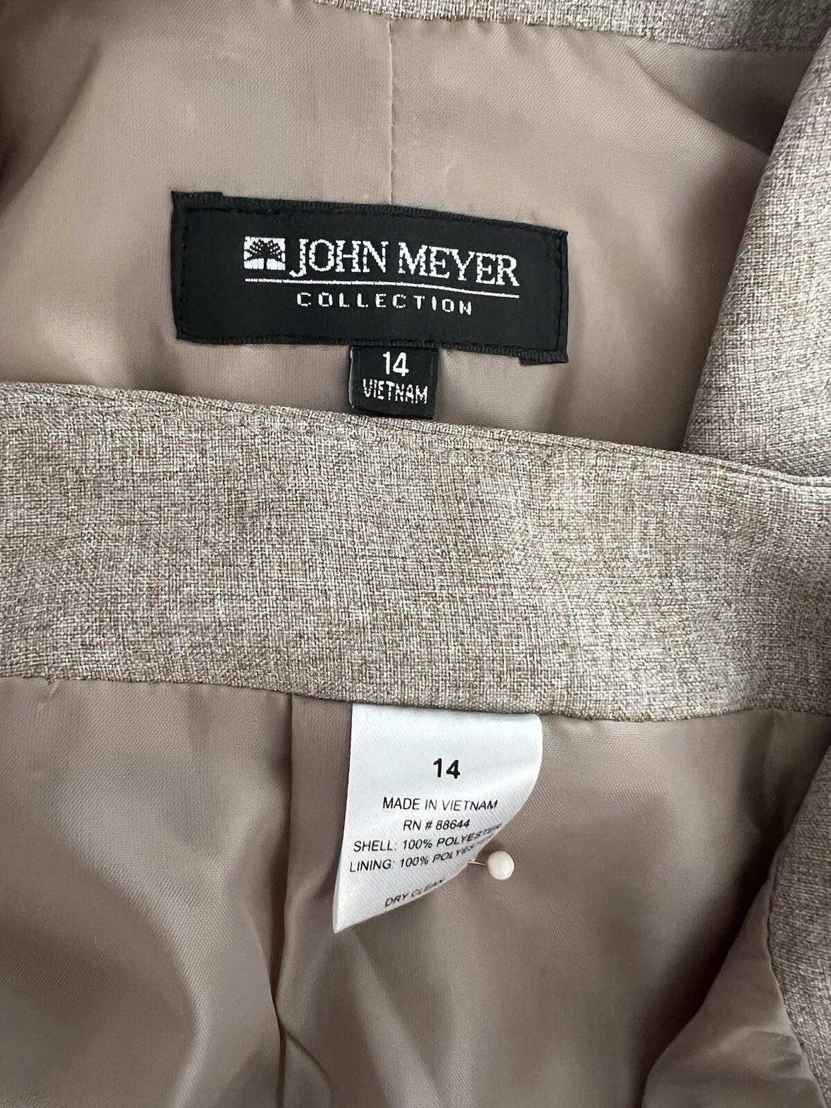 John Meyer Polyester Skirt Suit Size 14 Sand Lined Notch Collar 2PC Business New