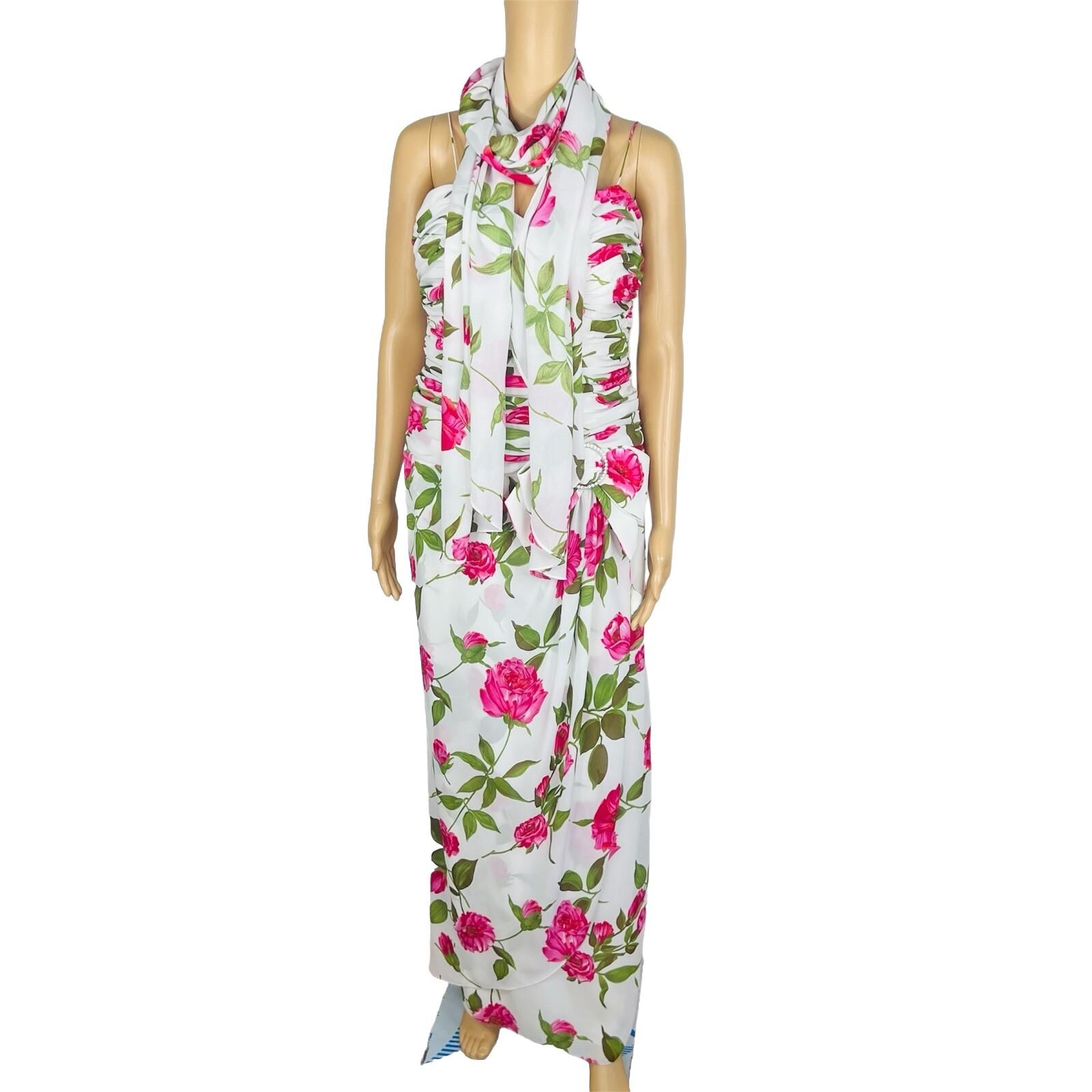Miss Elliette Vtg Dress Shawl Size 10 Wrap Floral Spaghetti Straps Pleated Maxi
