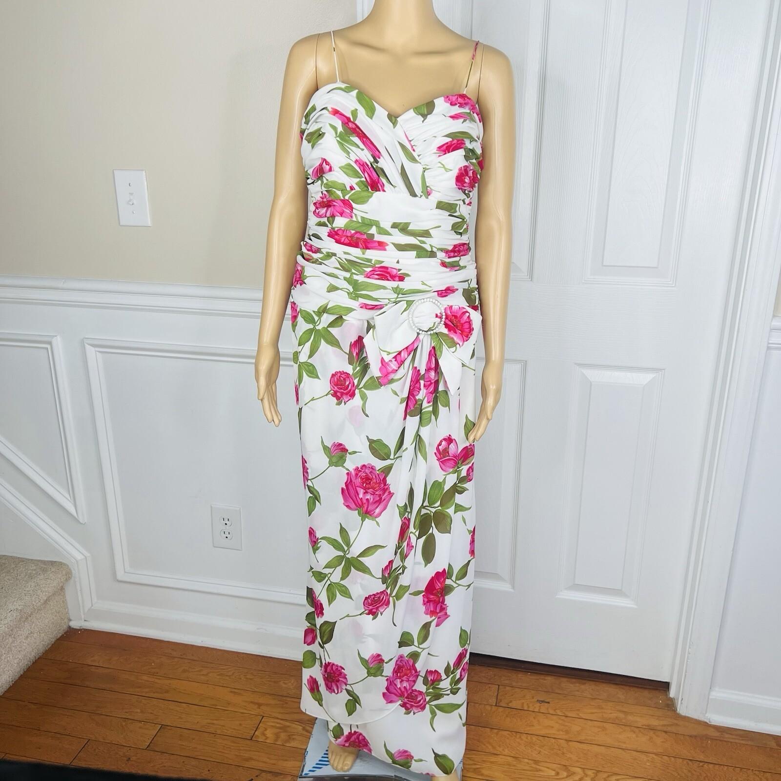 Miss Elliette Vtg Dress Shawl Size 10 Wrap Floral Spaghetti Straps Pleated Maxi