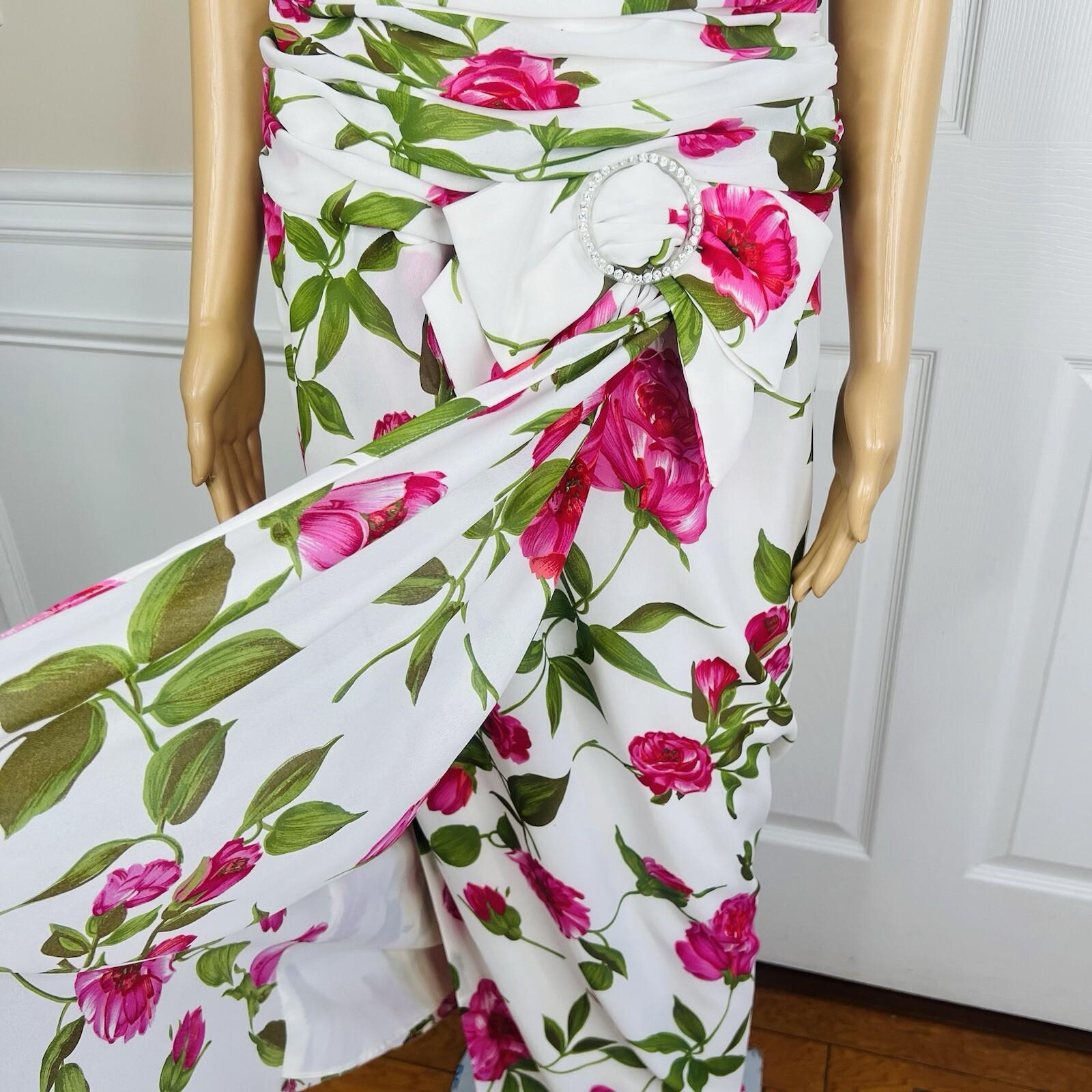 Miss Elliette Vtg Dress Shawl Size 10 Wrap Floral Spaghetti Straps Pleated Maxi