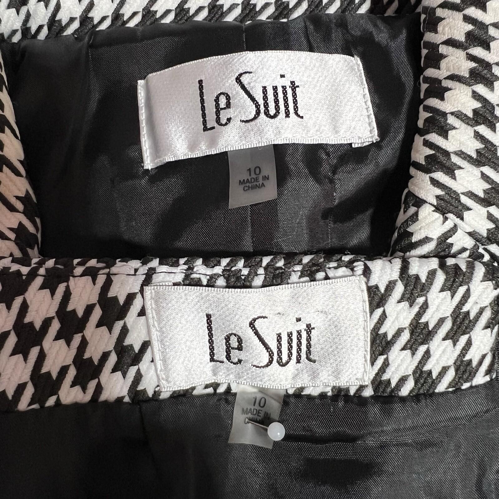 10-542.jpg Kasper Polyester Skirt Suit 10 Black White Houndstooth Office Sleek Look 2PC