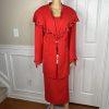 Milano Polyester Skirt Suit 18W Red Beaded Elegant Stand Up Collar 2PC New