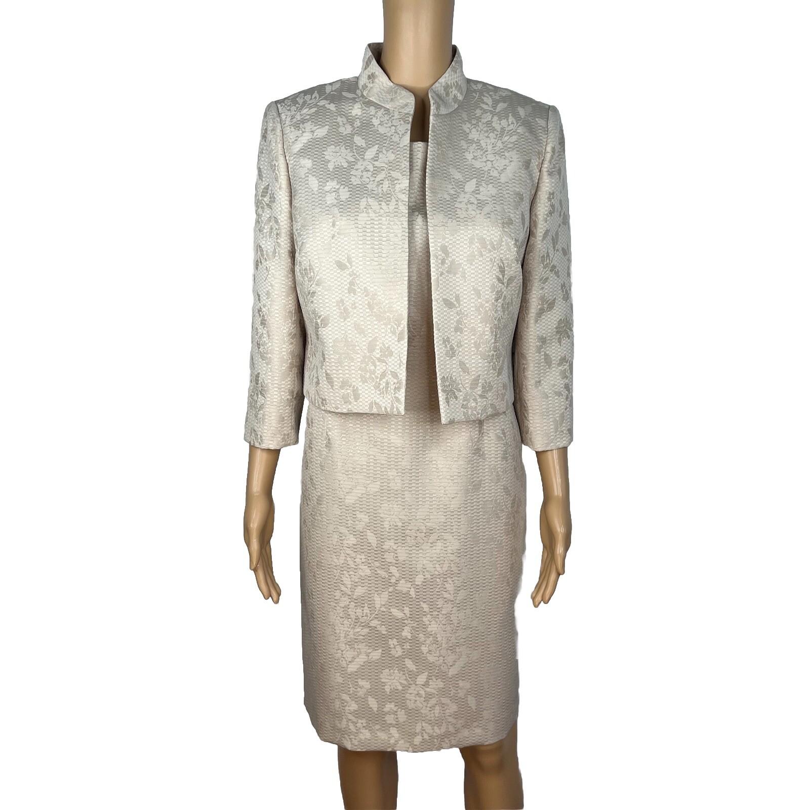 Evan Picone Women 2PC Polyester Dress Suit Size 10P Beige Stand Up Collar Lined