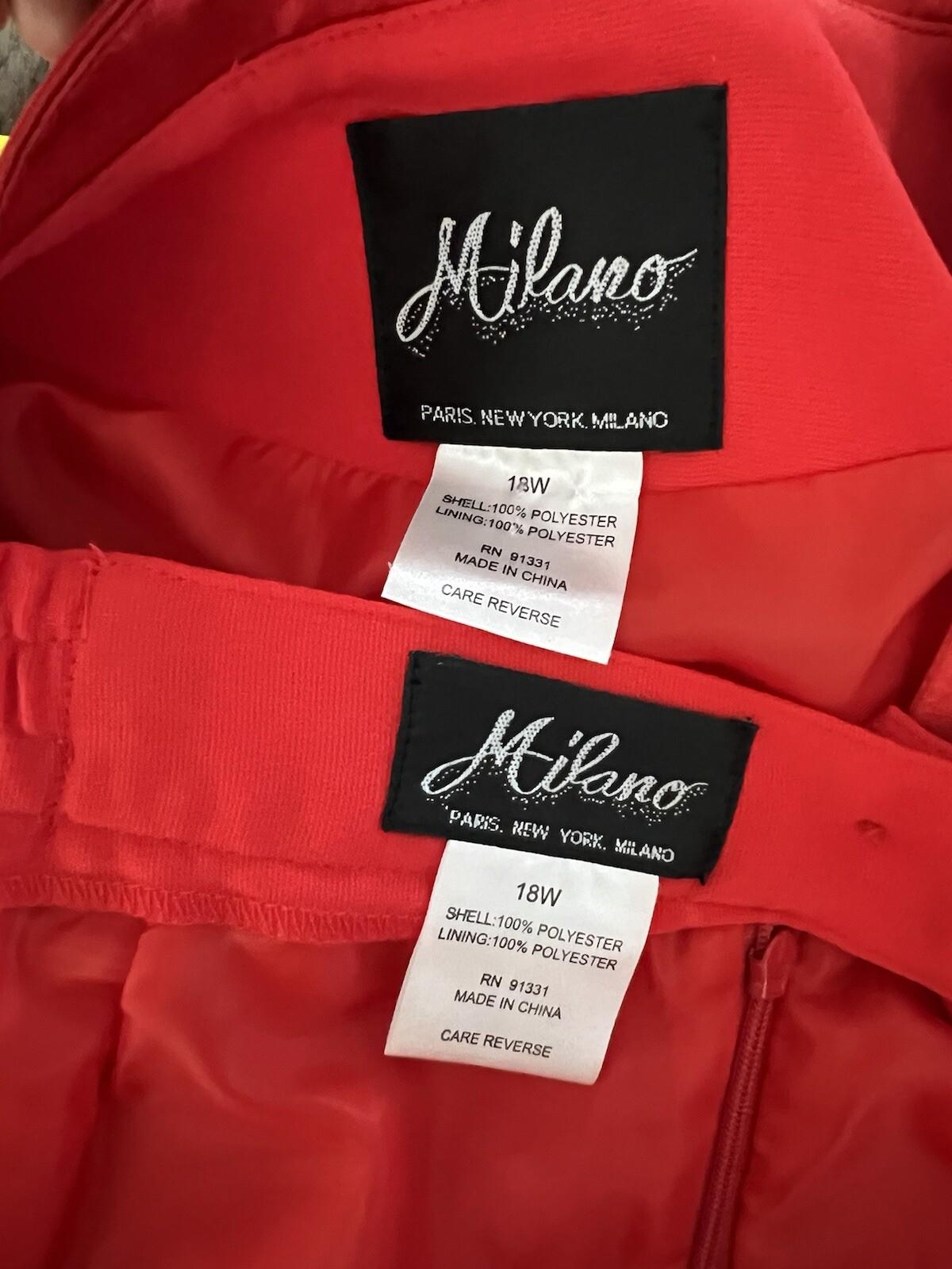 Milano Polyester Skirt Suit 18W Red Beaded Elegant Stand Up Collar 2PC New
