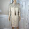 Evan Picone Women 2PC Polyester Dress Suit Size 10P Beige Stand Up Collar Lined