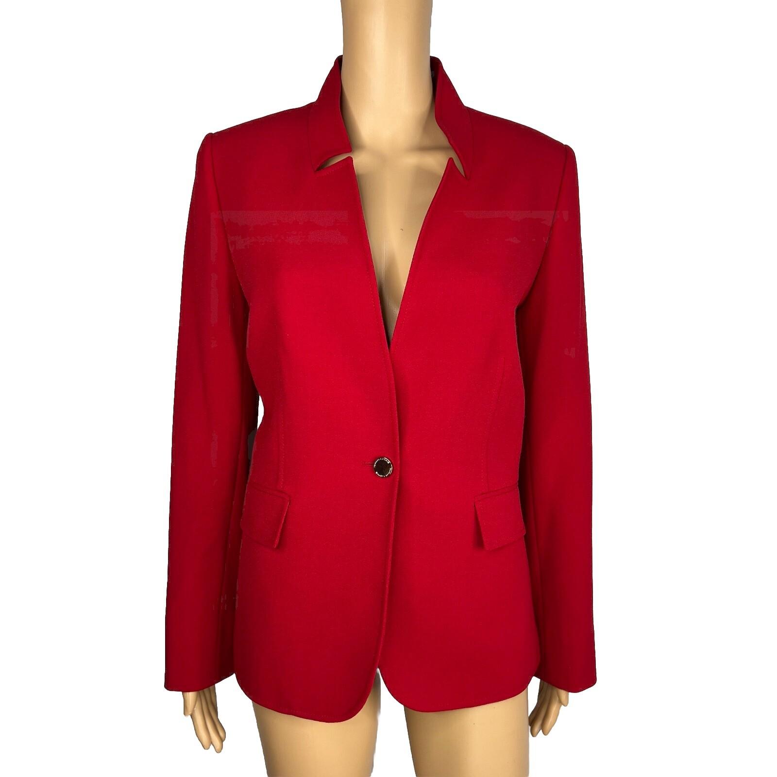 Tahari Women Polyester Stretch Blazer Size 8 Red lined Stand Up Collar Career