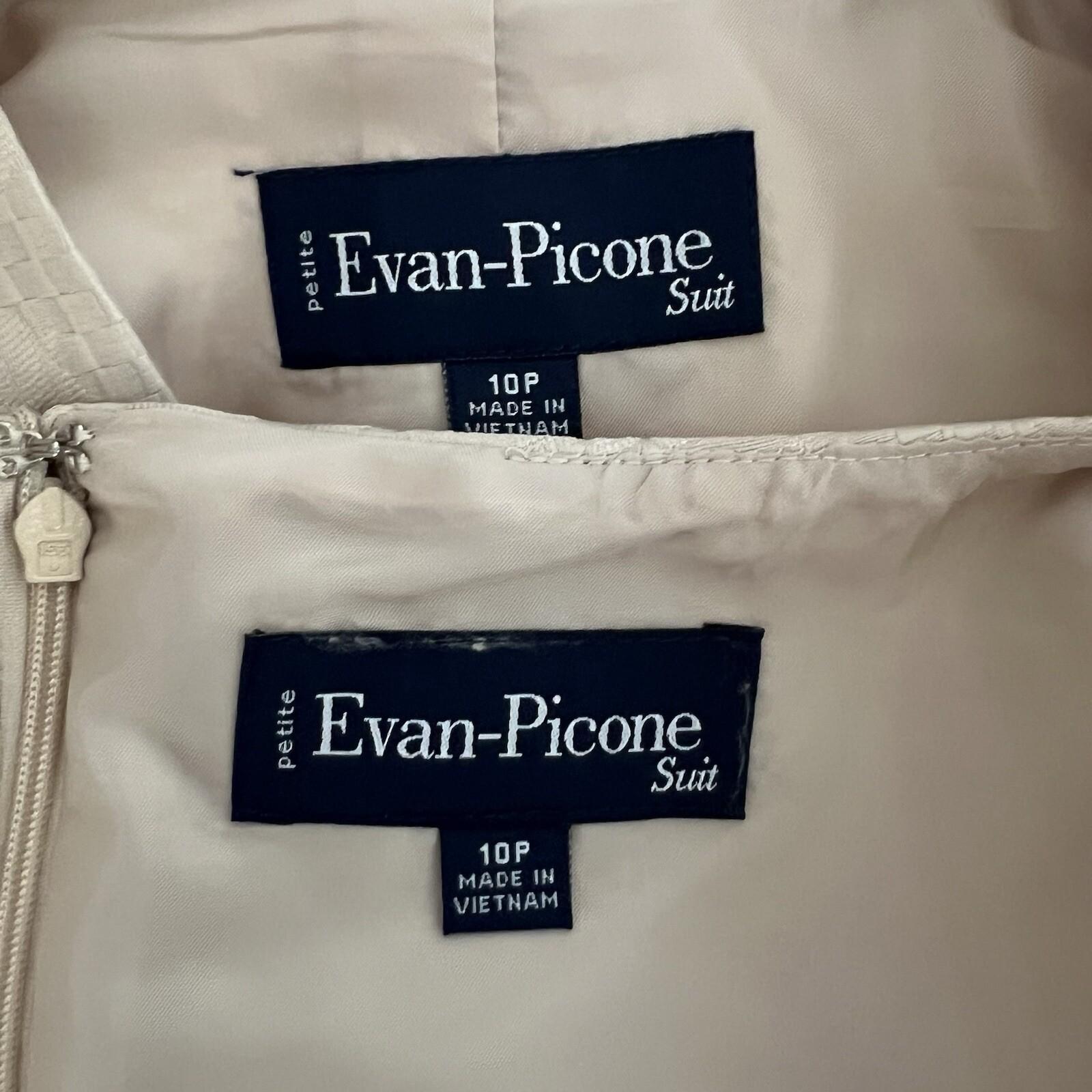 Evan Picone Women 2PC Polyester Dress Suit Size 10P Beige Stand Up Collar Lined