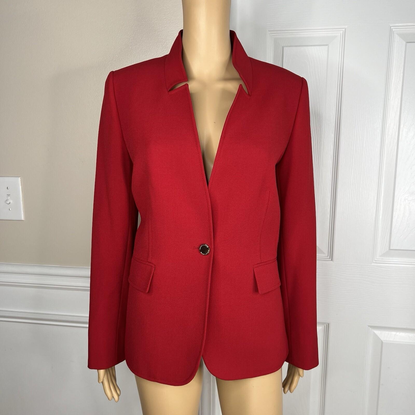 Tahari Women Polyester Stretch Blazer Size 8 Red lined Stand Up Collar Career