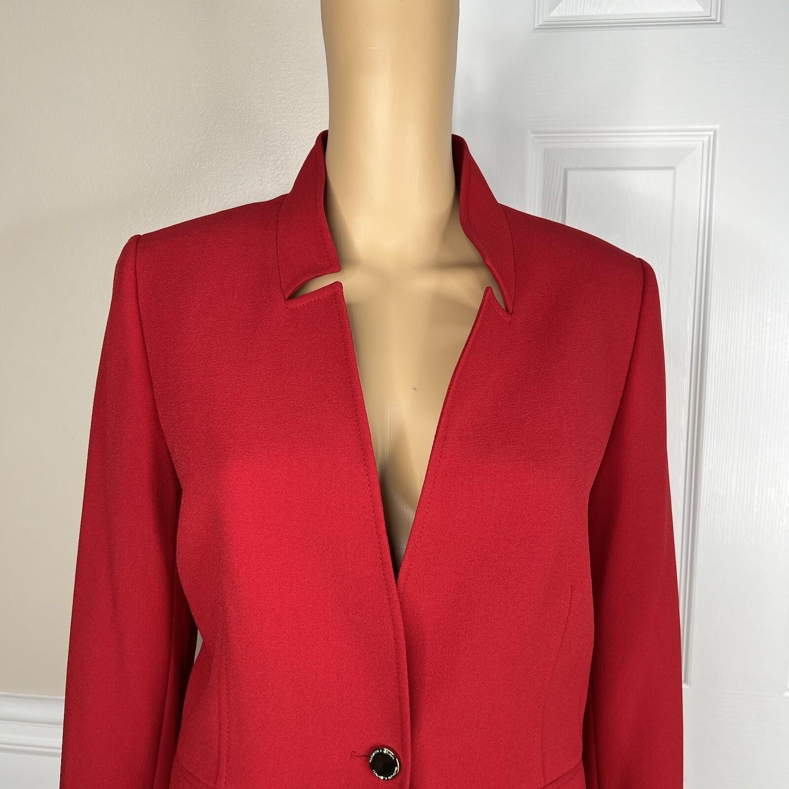 Tahari Women Polyester Stretch Blazer Size 8 Red lined Stand Up Collar Career