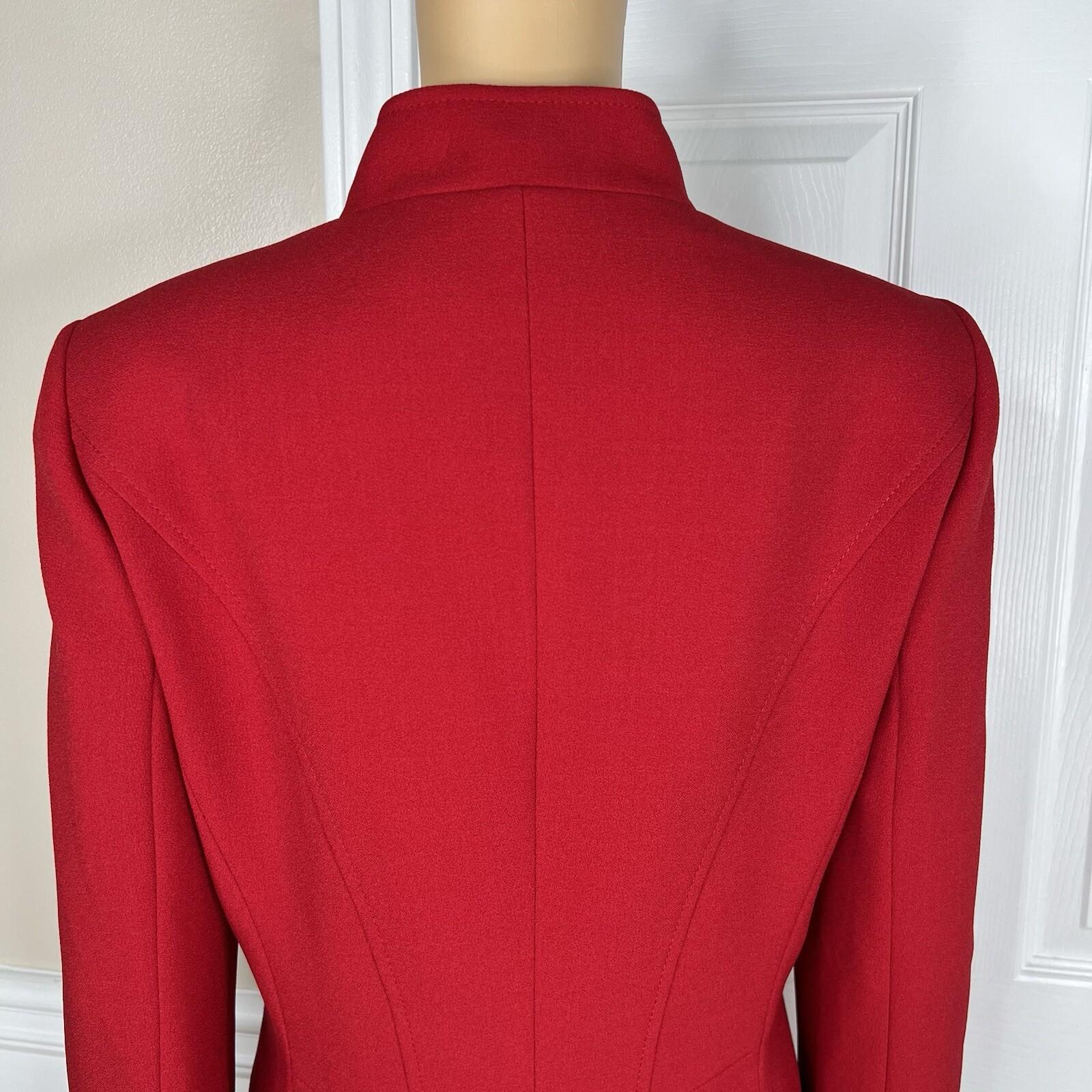 Tahari Women Polyester Stretch Blazer Size 8 Red lined Stand Up Collar Career