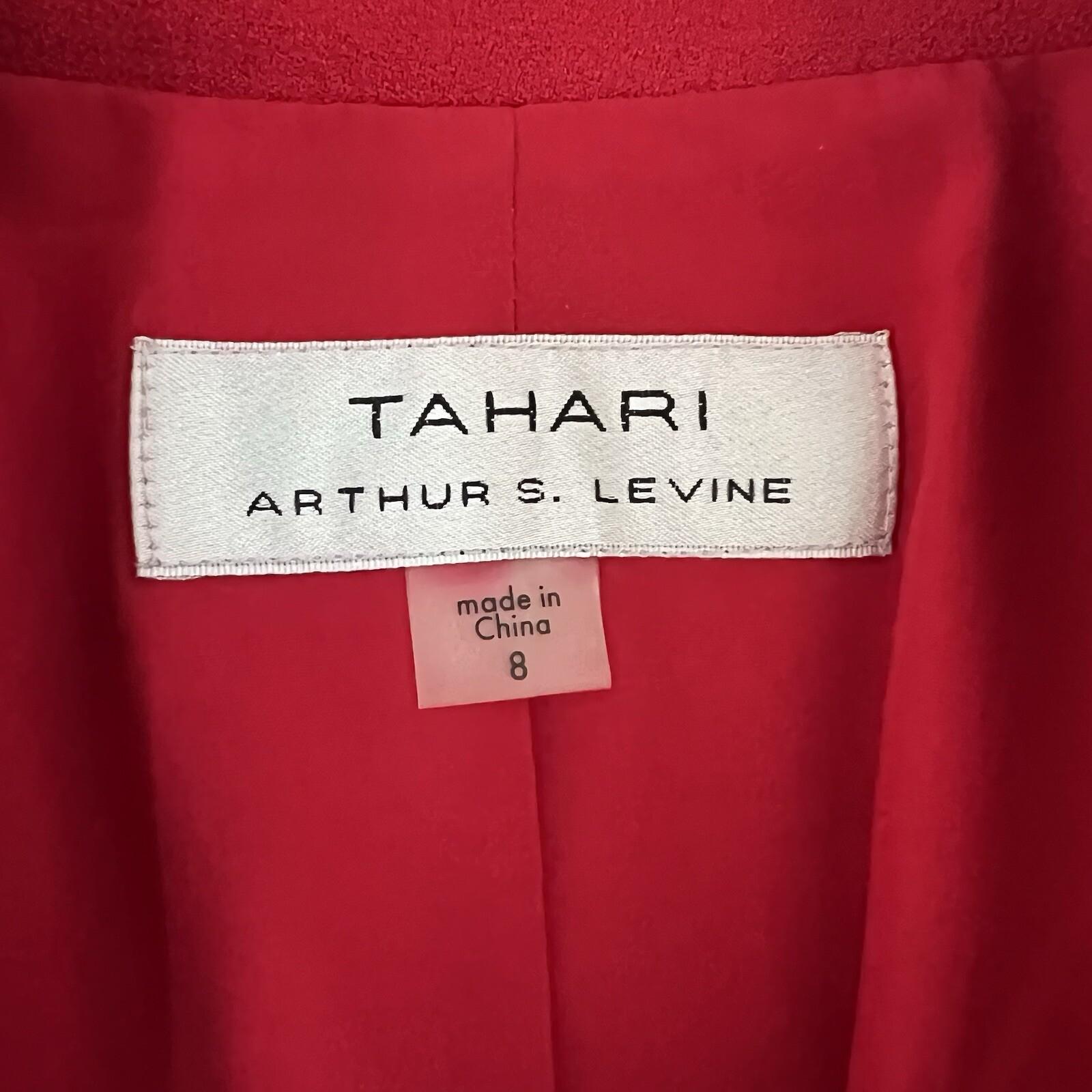 Tahari Women Polyester Stretch Blazer Size 8 Red lined Stand Up Collar Career