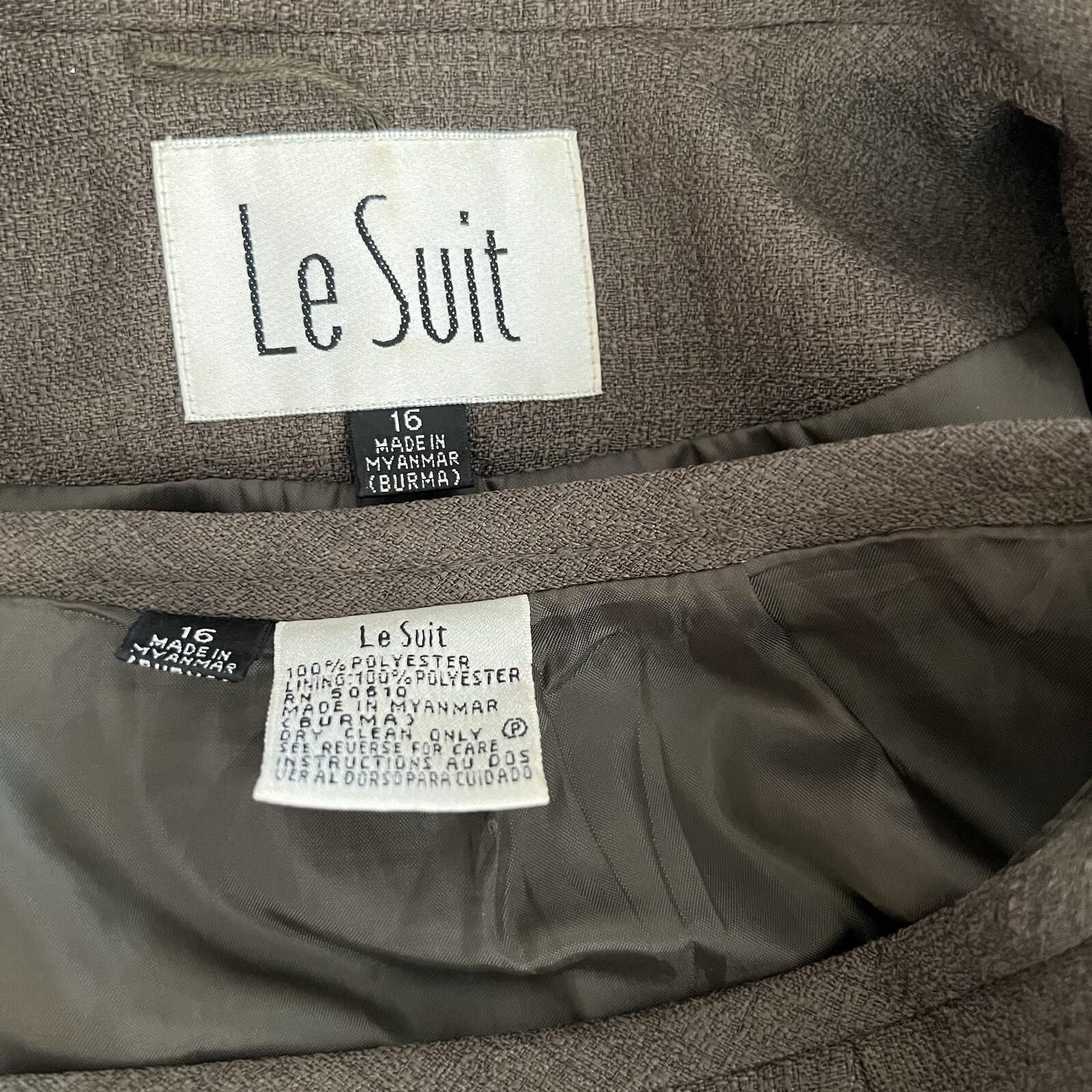 Le Suit Polyester Skirt Suit Size 16 Deep Green Lined Peak Collar Cocktail 2PC
