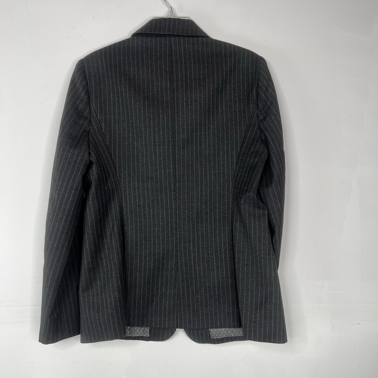 BCBGMaxazria Wool Blazer Size L gray Striped Career Quiet Luxury Peak Collar