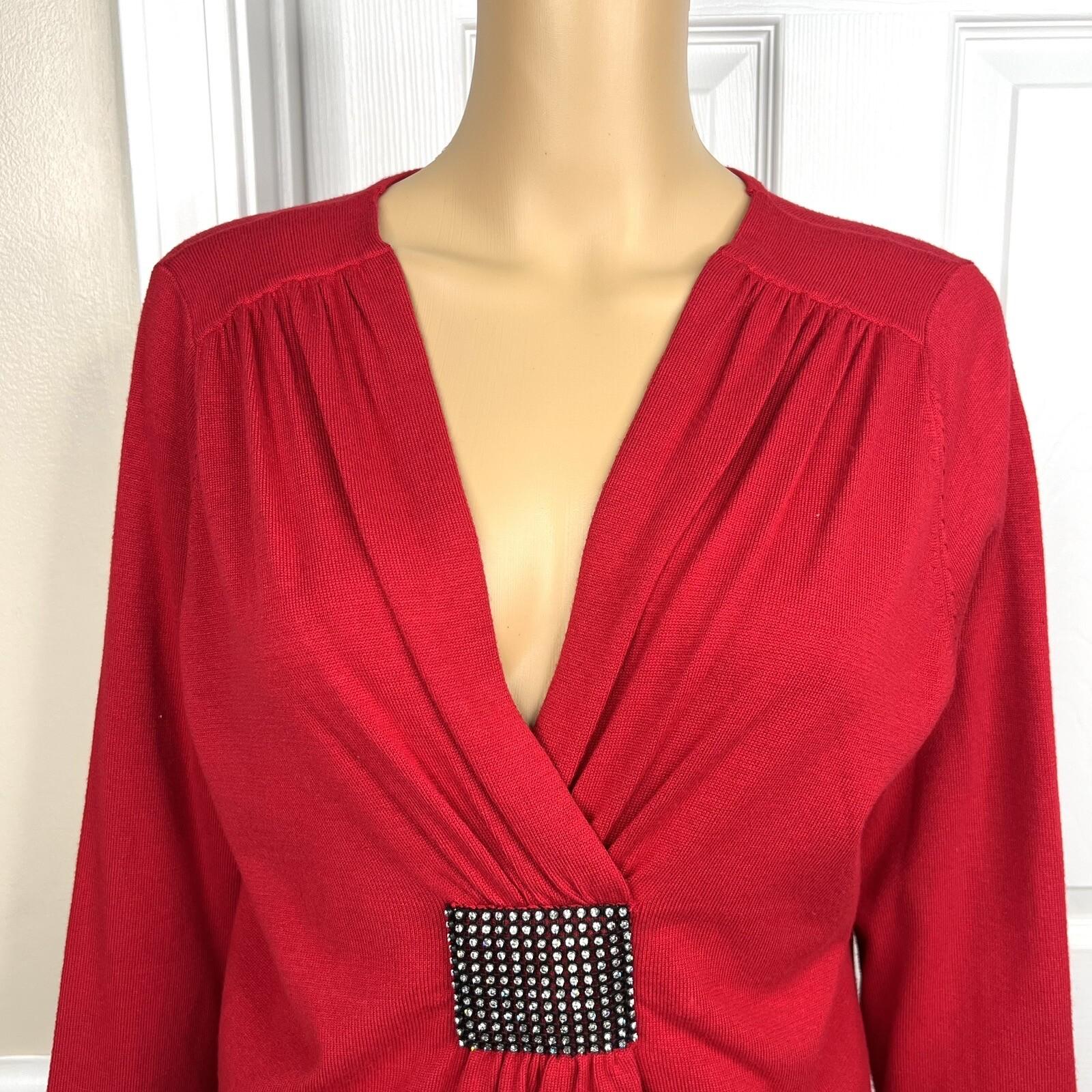 Design Options by PHILIP & JANE GORDON Red Beaded 3/4 Sleeves Top Size M