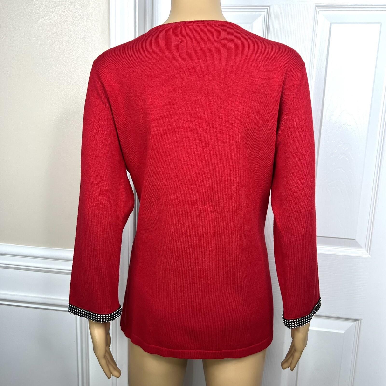 Design Options by PHILIP & JANE GORDON Red Beaded 3/4 Sleeves Top Size M