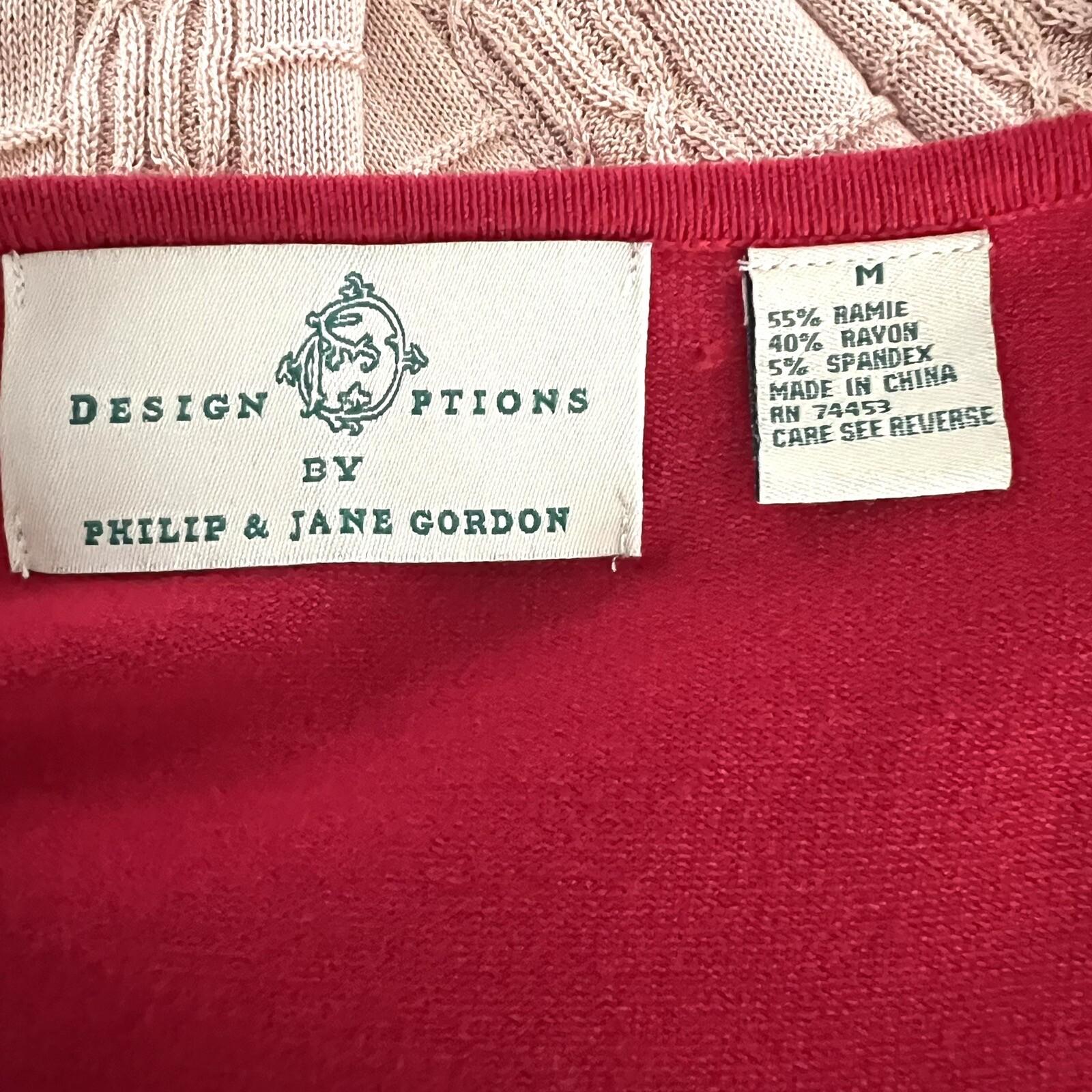 Design Options by PHILIP & JANE GORDON Red Beaded 3/4 Sleeves Top Size M