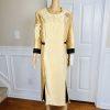 New ISAAC TAMARI Women Gold Brown Beaded Polyester Shiny Collarless Dress SZ 18