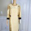 New ISAAC TAMARI Women Gold Brown Beaded Polyester Shiny Collarless Dress SZ 18